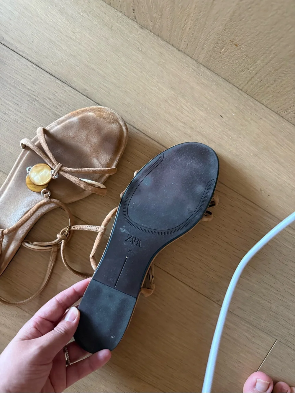 Zara Tan Suede Beaded Strappy Sandals - Picture 3 of 4
